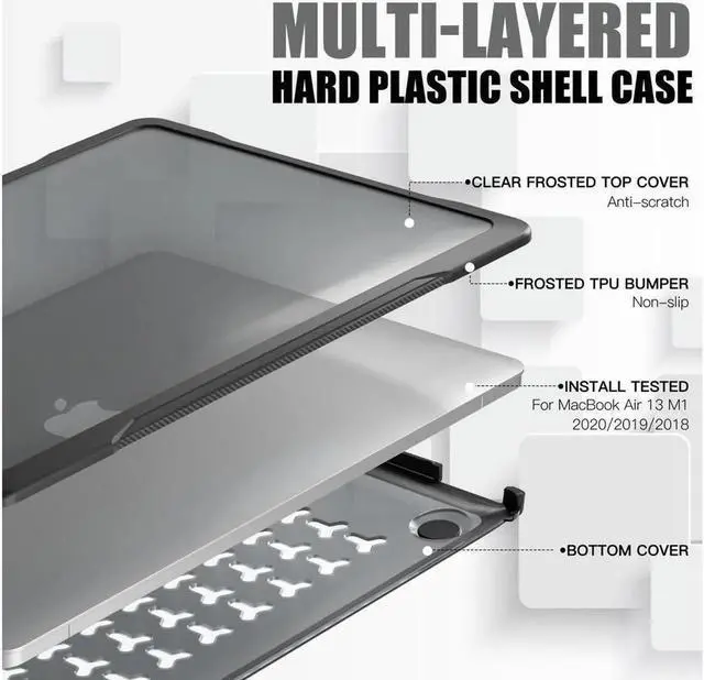 Alt view image 2 of 7 - Compatible with MacBook Air 13 inch Case 2022 2021-2018 Release A2337 M1 A2179 A1932 Retina Display Touch ID Rugged Hard Shell Shockproof Cover with Keyboard Skin