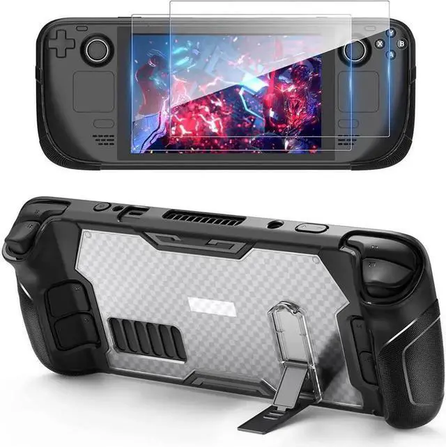 Main image of Protective Case for Steam Deck with Stand and GORIXER TPU Protector Cover Accessories with Stand & 2 Pack Screen Protector Full Protection Non-Slip Anti-Collision for Steam Deck - Black
