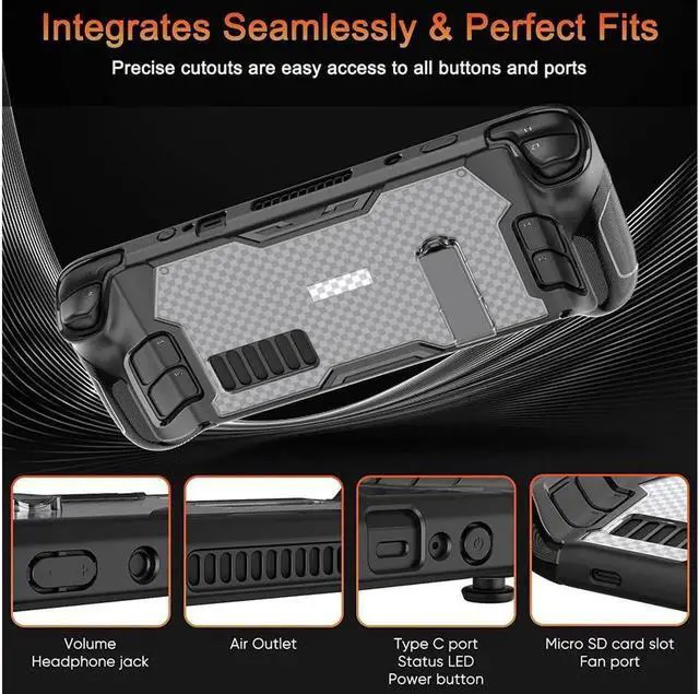 Alt view image 5 of 7 - Protective Case for Steam Deck with Stand and GORIXER TPU Protector Cover Accessories with Stand & 2 Pack Screen Protector Full Protection Non-Slip Anti-Collision for Steam Deck - Black