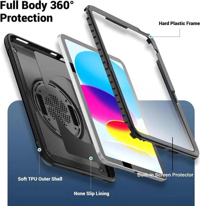 Alt view image 4 of 7 - Case for iPad (A16) 11th Generation 11 Inch 2025, iPad 10th Generation 10.9 inch 2022 with Screen Protector, Foldable Stand, Pen Holder, Heavy Duty Shockproof Rugged Protective Cover