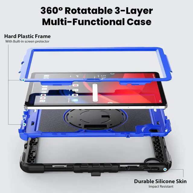 Alt view image 4 of 7 - Case for Lenovo Tab M11 2024 TB330FU TB330XU TB-331FC Shockproof Protective Cover with Screen Protector Rotating Stand and /Shoulder Strap Pen Holder Blue