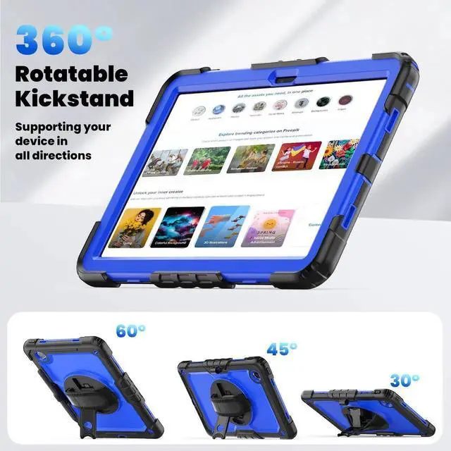 Alt view image 3 of 7 - Case for Lenovo Tab M11 2024 TB330FU TB330XU TB-331FC Shockproof Protective Cover with Screen Protector Rotating Stand and /Shoulder Strap Pen Holder Blue