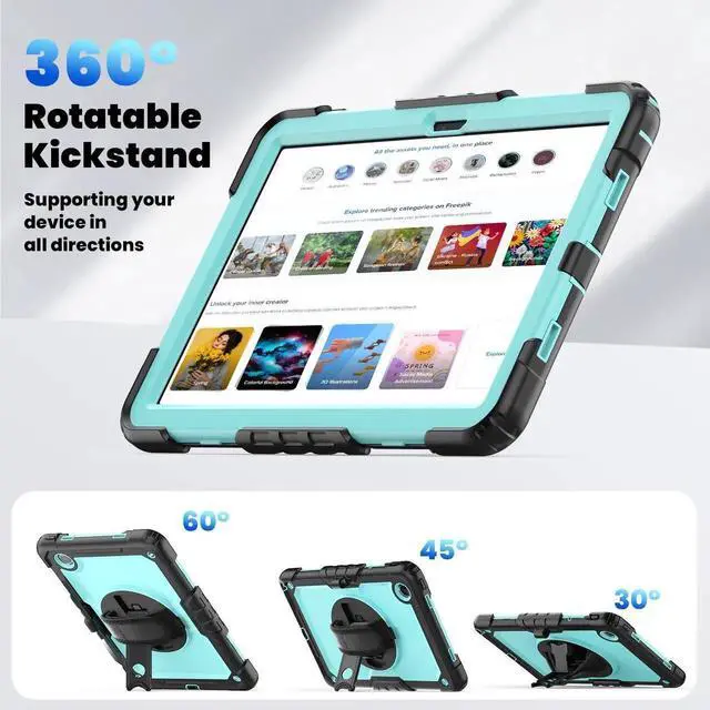 Alt view image 2 of 7 - Case for Lenovo Tab M11 2024 TB330FU TB330XU TB-331FC Shockproof Protective Cover with Screen Protector Rotating Stand and /Shoulder Strap Pen Holder Light Blue