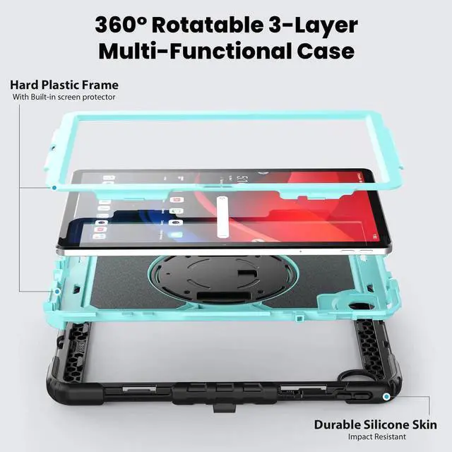 Alt view image 6 of 7 - Case for Lenovo Tab M11 2024 TB330FU TB330XU TB-331FC Shockproof Protective Cover with Screen Protector Rotating Stand and /Shoulder Strap Pen Holder Light Blue