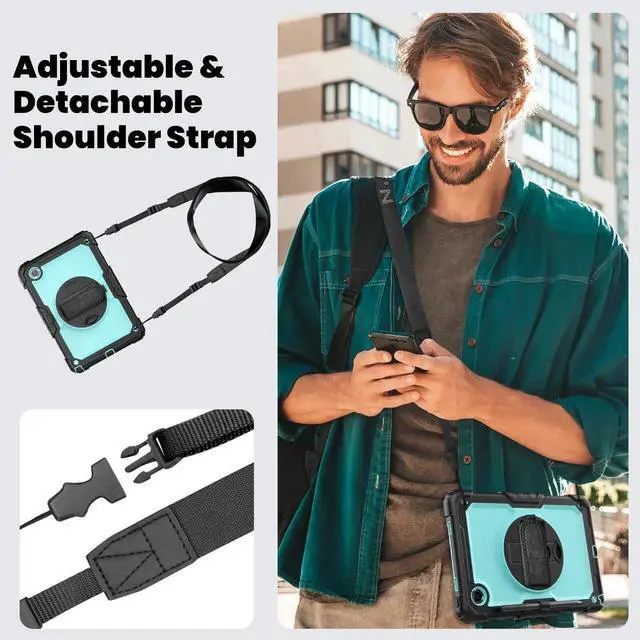 Alt view image 7 of 7 - Case for Lenovo Tab M11 2024 TB330FU TB330XU TB-331FC Shockproof Protective Cover with Screen Protector Rotating Stand and /Shoulder Strap Pen Holder Light Blue