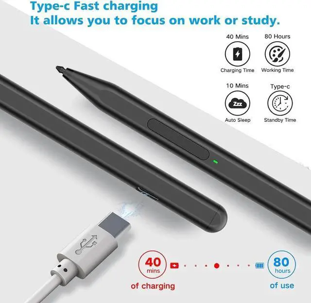Alt view image 3 of 7 - Stylus Pen for Microsoft Surface Pro11/10/9/8/X/7+/6/5/4/3/Surface 3, Surface Go 3/2/1, Surface Laptop/Studio/Book 4/3/2/1 with Eraser Side Button,Palm Rejection,Tilt Function,1024 Pressure