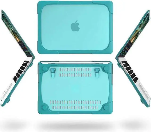 Alt view image 7 of 7 - Rubberized Protective Case with Foldable Stand & Keyboard Cover for Apple Macbook Pro 16 inch 2021 2020 2019 Model A2141 with Touch Bar and Touch ID Blue