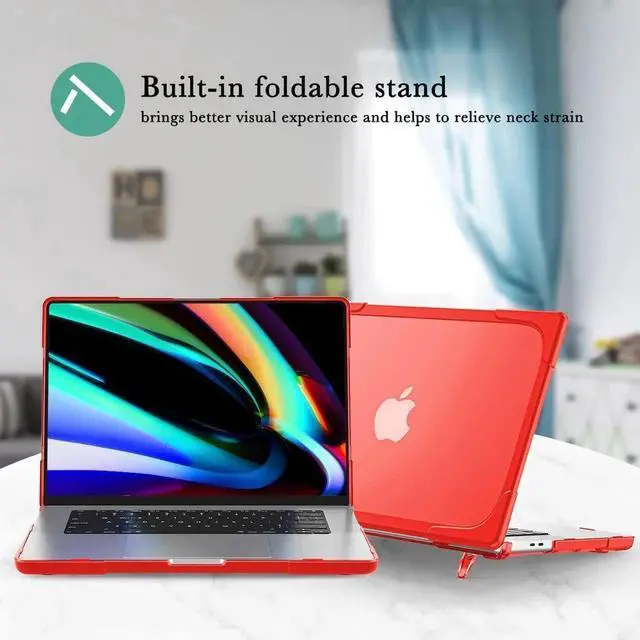 Alt view image 2 of 7 - Rubberized Protective Case with Foldable Stand & Keyboard Cover for Apple Macbook Pro 16 inch 2021 2020 2019 Model A2141 with Touch Bar and Touch ID Red