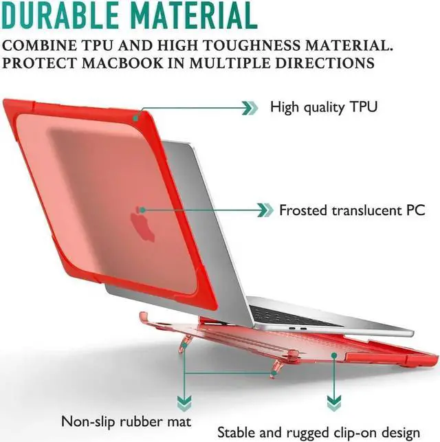 Alt view image 6 of 7 - Rubberized Protective Case with Foldable Stand & Keyboard Cover for Apple Macbook Pro 16 inch 2021 2020 2019 Model A2141 with Touch Bar and Touch ID Red