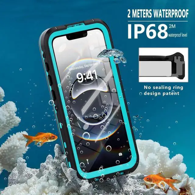 Alt view image 6 of 7 - Waterproof Case for iPhone 16e, Shockproof Dustproof Built-in Screen Protector, Full Body Sealed Heavy Duty Protective Cover for iPhone 16e 6.1 Inches Black Blue