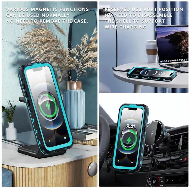 Alt view image 7 of 7 - Waterproof Case for iPhone 16e, Shockproof Dustproof Built-in Screen Protector, Full Body Sealed Heavy Duty Protective Cover for iPhone 16e 6.1 Inches Black Blue