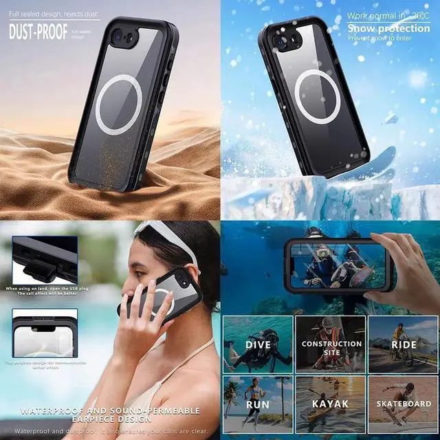 Alt view image 6 of 7 - Waterproof Case for iPhone 16e, Shockproof Dustproof Built-in Screen Protector, Full Body Sealed Heavy Duty Protective Cover for iPhone 16e 6.1 Inches Black