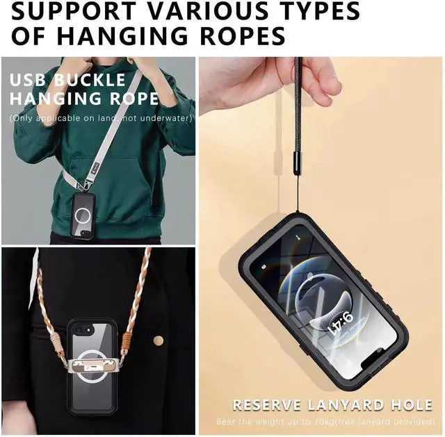 Alt view image 3 of 7 - Waterproof Case for iPhone 16e, Shockproof Dustproof Built-in Screen Protector, Full Body Sealed Heavy Duty Protective Cover for iPhone 16e 6.1 Inches Black