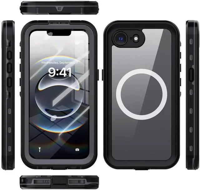 Alt view image 4 of 7 - Waterproof Case for iPhone 16e, Shockproof Dustproof Built-in Screen Protector, Full Body Sealed Heavy Duty Protective Cover for iPhone 16e 6.1 Inches Black