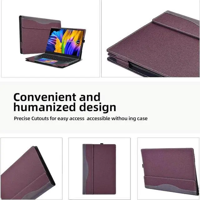 Alt view image 2 of 7 - Laptop Cover Case for 14 inch ASUS Zenbook 14X OLED Model UX5401 UX5401ZA UX5400 UX5400ZB UX5400ZF, PU Leather Laptop Case Wine Red