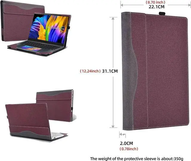 Alt view image 7 of 7 - Laptop Cover Case for 14 inch ASUS Zenbook 14X OLED Model UX5401 UX5401ZA UX5400 UX5400ZB UX5400ZF, PU Leather Laptop Case Wine Red