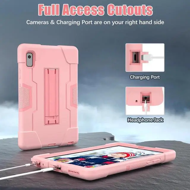 Alt view image 2 of 7 - Case for Lenovo Tab M9 9 inch 2023 TB-310FU with Kickstand, Heavy Duty Shockproof Protective Cover with , Pencil Holder, Stylus Pen Rose Gold
