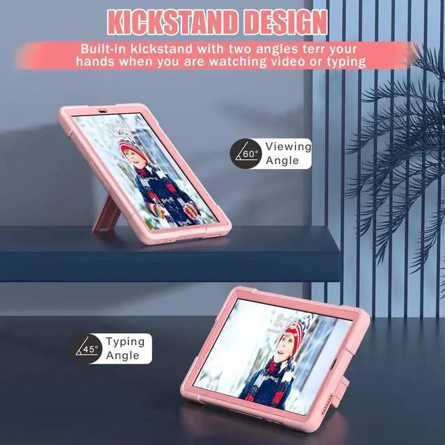 Alt view image 4 of 7 - Case for Lenovo Tab M9 9 inch 2023 TB-310FU with Kickstand, Heavy Duty Shockproof Protective Cover with , Pencil Holder, Stylus Pen Rose Gold