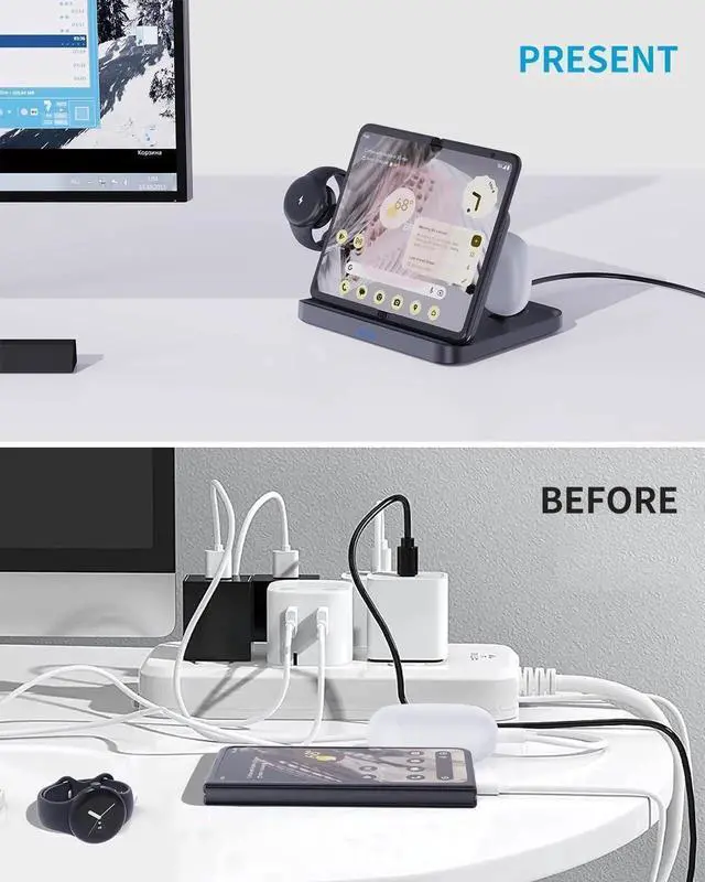 Alt view image 2 of 7 - 3 in 1 Foldable Wireless Charging Station for Google Pixel 9 Pro Fold/9 Pro/9/8 Pro/8A/7/6/5/4, Pixel Buds and Pixel Watch 1, 15W Wireless Charger Stand, Not for Pixel Watch 2nd