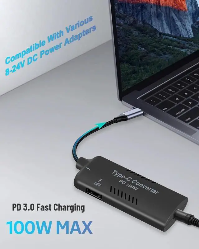 Alt view image 2 of 7 - 15W 65W 100W USB C Power Supply with Power Delivery PD for Tablets Laptops, DC to 15W 65W 100W PD USB Type C Adapter, 3-in-1 Power Adapter