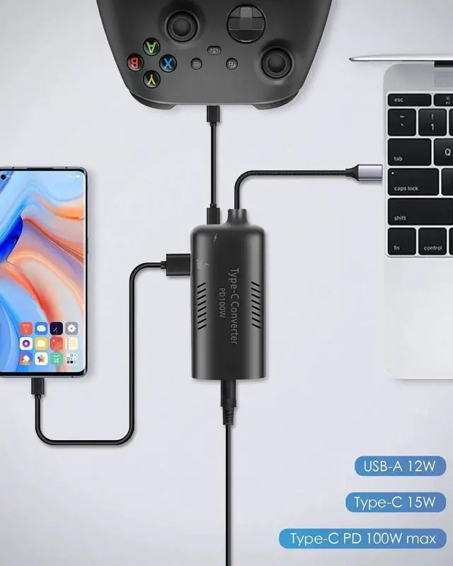 Alt view image 3 of 7 - 15W 65W 100W USB C Power Supply with Power Delivery PD for Tablets Laptops, DC to 15W 65W 100W PD USB Type C Adapter, 3-in-1 Power Adapter