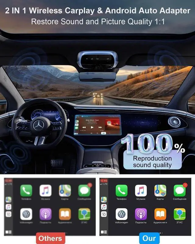 Alt view image 7 of 7 - 2-in-1 Wireless CarPlay Adapter & Android Auto 2024 Upgrade Dongle Convert Wired Apple Car Play to Wireless, Plug & Play, Fast Auto Connect, Compatible with iOS 10+ & Android 11+