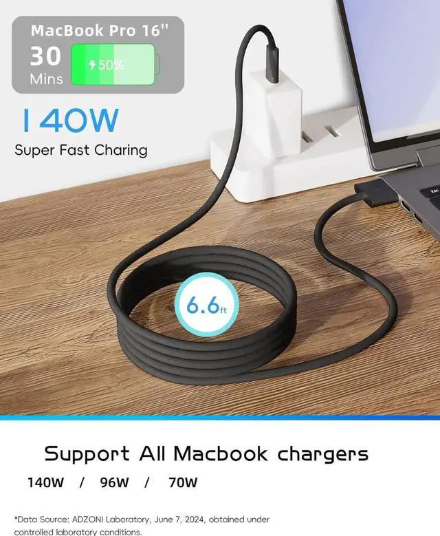 Alt view image 6 of 7 - 140W USB-C to Magnetic 3 Cable (2 m/6.6 ft), USB C Fast Charging Cable Compatible with MacBook Air (15''/13'' M3 2024, M2 2023/2022),MacBook Pro (16"/14" M2 Pro & Max 2023, M1 Pro & Max 2021)