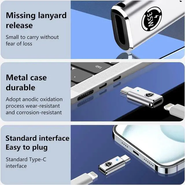 Alt view image 2 of 6 - 2 Pack USB C Charging Adapter for iPhone 15 Series, Lighting (Female) to USB C (Male) Adapter, 35W PD USB Type C Converter for Galaxy S24 Ultra S23 Fe S22+, Z Flip 5, and More Type C Devices