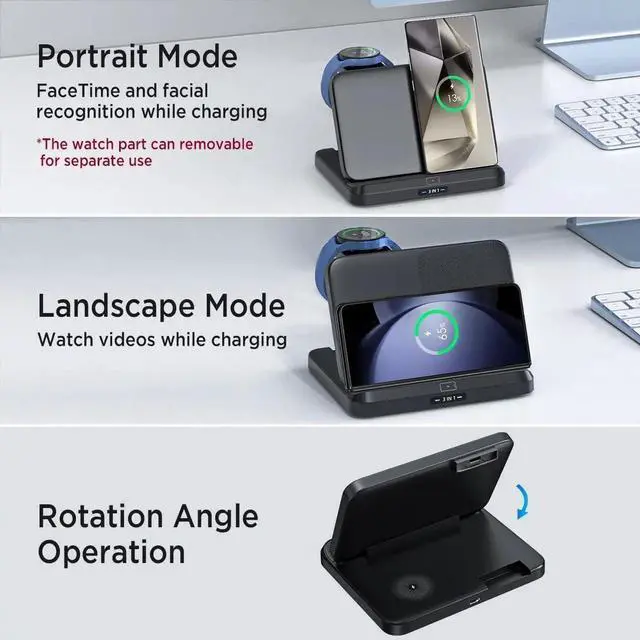 Alt view image 3 of 7 - Wireless Charging Station for Samsung Galaxy z Fold 6/5/4/3/2, Foldable 3 in 1 Samsung Wireless Charger for Galaxy Z Fold/Galaxy Z Flip/Galaxy Watch/Galaxy Buds/Samsung Phone Fast Charging