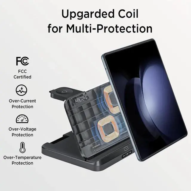 Alt view image 4 of 7 - Wireless Charging Station for Samsung Galaxy z Fold 6/5/4/3/2, Foldable 3 in 1 Samsung Wireless Charger for Galaxy Z Fold/Galaxy Z Flip/Galaxy Watch/Galaxy Buds/Samsung Phone Fast Charging
