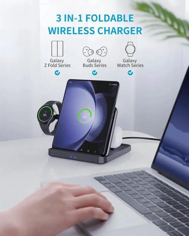 Alt view image 2 of 7 - Wireless Charger Station for Samsung Z Fold 6 / 5, 3 In 1 Foldable Fast Wireless Charging Stand Dock for Samsung Galaxy Z Fold4/Flip 6/5/, Wireless Charger for Watch 6/6 Classic, Buds 2