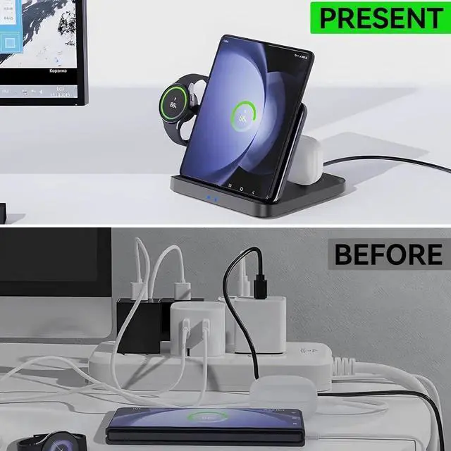 Alt view image 4 of 7 - Wireless Charger Station for Samsung Z Fold 6 / 5, 3 In 1 Foldable Fast Wireless Charging Stand Dock for Samsung Galaxy Z Fold4/Flip 6/5/, Wireless Charger for Watch 6/6 Classic, Buds 2