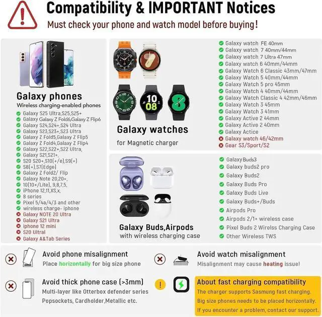 Alt view image 3 of 6 - 4 in 1 Wireless Charger with Alarm Clock Compatible for Galaxy Watch 7/Ultra/FE/6/5 Pro Galaxy S25/Ultra/S25+/S24/S23/Note 20/Z Flip 6/5 Fold 6/5 Galaxy Buds 3/2/Pro Multiple Devices Charging Station