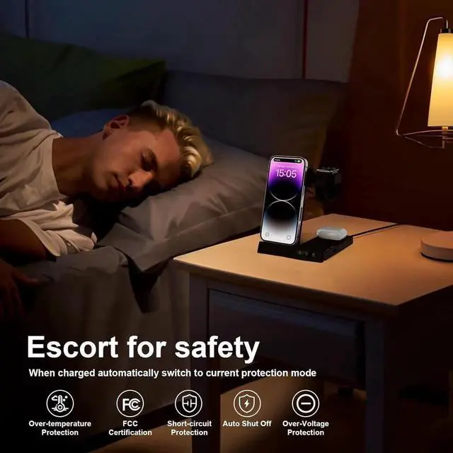 Alt view image 4 of 7 - 6 in 1 Wireless Charging Station for Multiple Devices Apple Samsung, Foldable Charger Stand Dock for iPhone 15 14 13 12 11 8 Pro Max Plus Mini SE XS Max XR X Watch Earphone Galaxy Buds 2 Pro