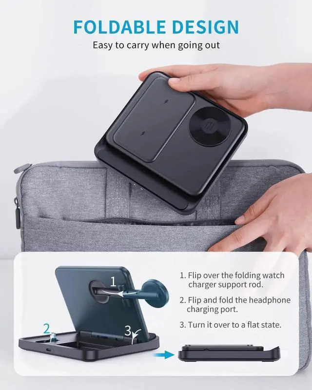 Alt view image 5 of 6 - for Samsung Z Fold 6/5 Wireless Charger Station 3 in 1 Foldable Fast Charging Stand Dock for Galaxy Z Fold 4/, Z Flip 6/5/4/, S25/S24/S23/S22, Note20/10 Ultra, Watch 6/5/Pro/4/3, EarBuds