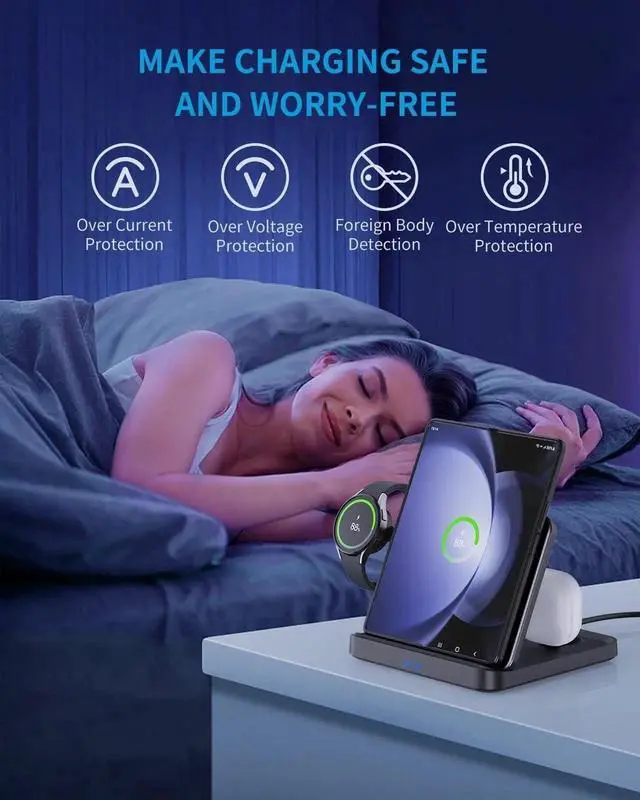 Alt view image 3 of 6 - for Samsung Z Fold 6/5 Wireless Charger Station 3 in 1 Foldable Fast Charging Stand Dock for Galaxy Z Fold 4/, Z Flip 6/5/4/, S25/S24/S23/S22, Note20/10 Ultra, Watch 6/5/Pro/4/3, EarBuds