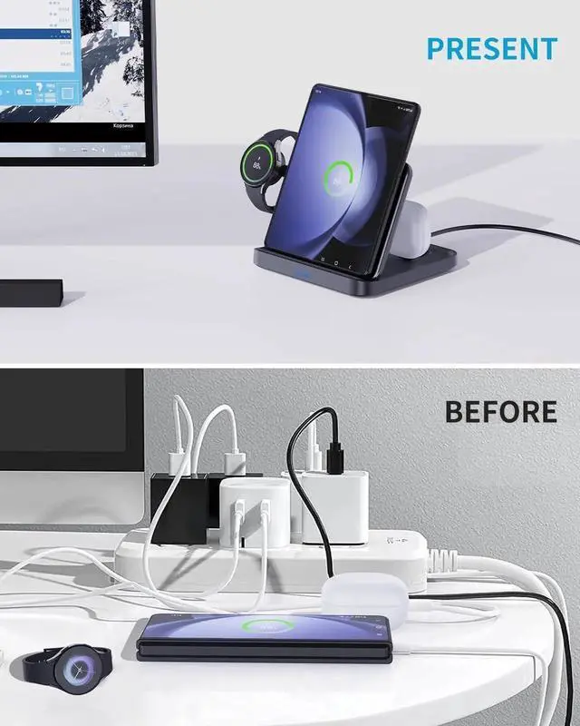 Alt view image 6 of 6 - for Samsung Z Fold 6/5 Wireless Charger Station 3 in 1 Foldable Fast Charging Stand Dock for Galaxy Z Fold 4/, Z Flip 6/5/4/, S25/S24/S23/S22, Note20/10 Ultra, Watch 6/5/Pro/4/3, EarBuds