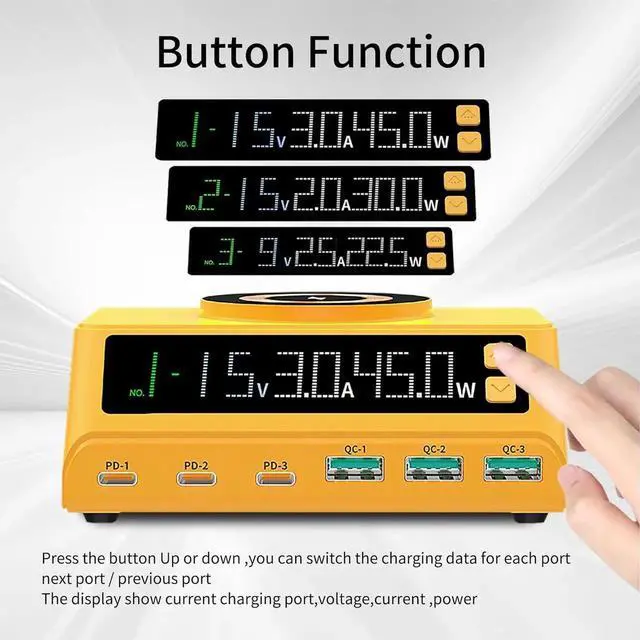 Alt view image 4 of 7 - USB C Charging Station for Multiple Devices,110W 6-Ports GaN Chargers Block,Magnetic Wireless Multi Charging Station Dock for iPod, iPhone, iPad, MacBook,Laptop,Samsung,Tablet, Android