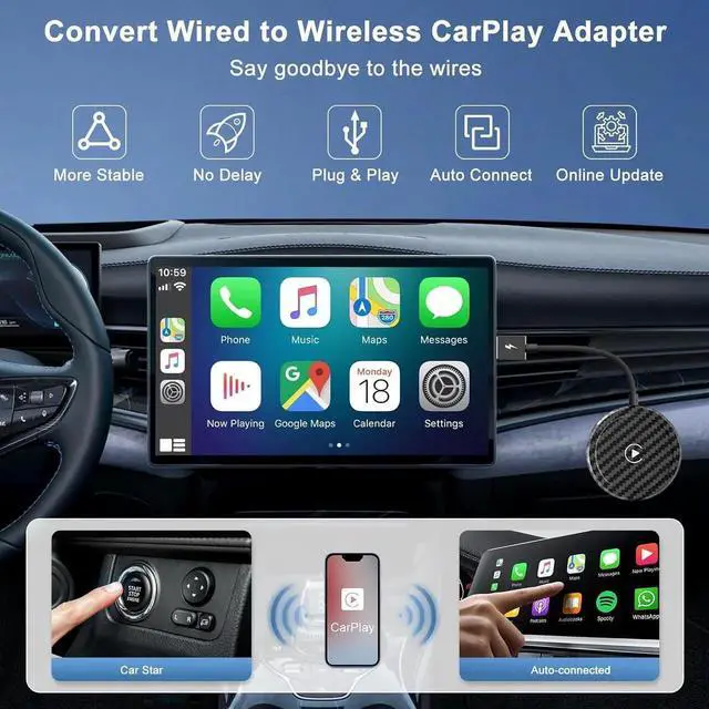 Alt view image 3 of 7 - Wireless CarPlay Adapter for iPhone - 2024 Apple CarPlay Wireless Adapter 5Ghz WiFi Auto Connect Car Play Wireless Adapter-Wireless Apple CarPlay Adapter for iPhone & OEM Wired CarPlay Car