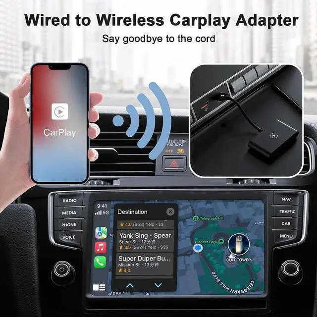 Alt view image 7 of 7 - Wireless CarPlay Adapter for iPhone, Upgrade Apple CarPlay Dongle for Car's Original Wired CarPlay, Convert Factory Wired to Wireless CarPlay, for Cars from 2015 & iPhone iOS 10+ Black