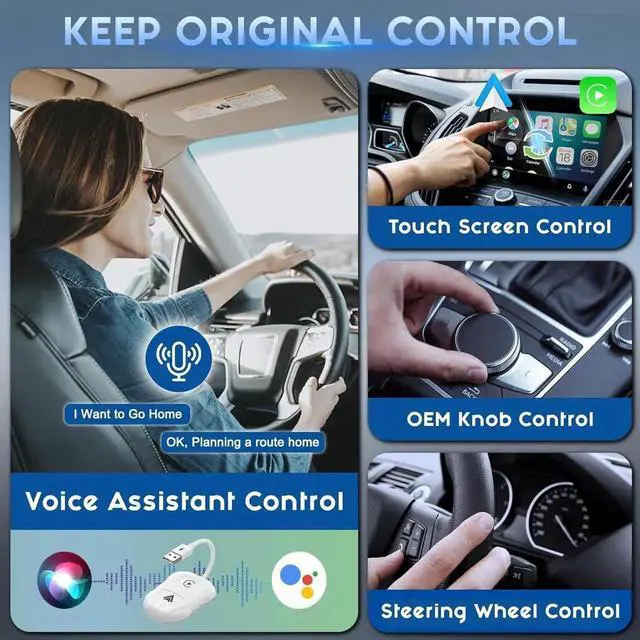 Alt view image 6 of 7 - Wireless Carplay Adapter, 2024 Upgrade 2 in 1 Plug & Play Dongle, Converts Wired CarPlay to Wireless, One-Click Switching to Instantly Adapt to Android and Apple Devices White