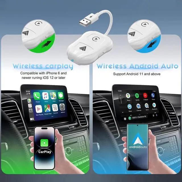 Alt view image 2 of 7 - Wireless Carplay Adapter, 2024 Upgrade 2 in 1 Plug & Play Dongle, Converts Wired CarPlay to Wireless, One-Click Switching to Instantly Adapt to Android and Apple Devices White