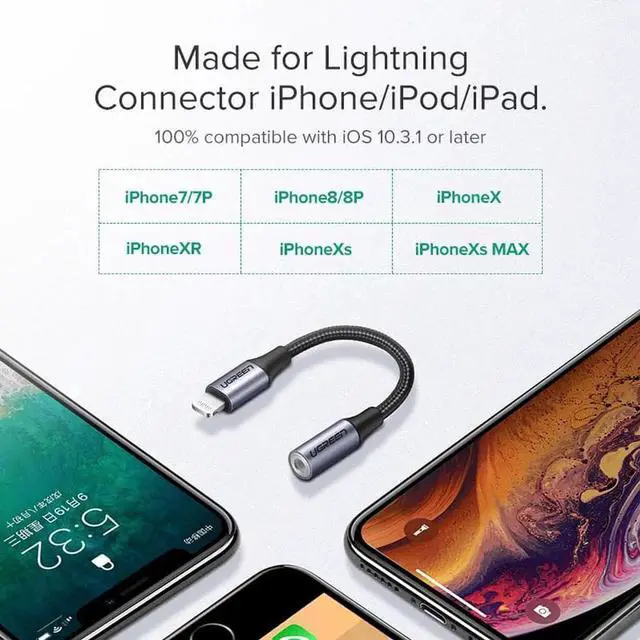 Alt view image 5 of 6 - 1Pcs Ugreen MFi Lightning to 3.5mm Jack AUX Cable for iPhone 7 8 plus XR Xs MAX 3.5mm Lightning 3.5 Headphones Audio Adapter Splitter