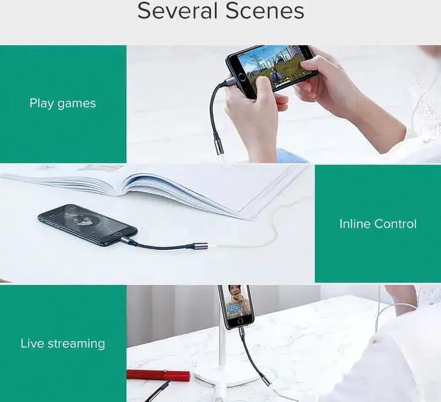 Alt view image 6 of 6 - 1Pcs Ugreen MFi Lightning to 3.5mm Jack AUX Cable for iPhone 7 8 plus XR Xs MAX 3.5mm Lightning 3.5 Headphones Audio Adapter Splitter