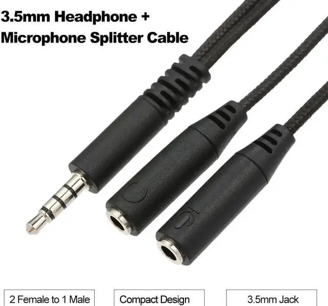 Alt view image 6 of 6 - 2PCS Audio cable 3.5mm Audio Y Splitter Cable Headset Audio Microphone Adapter 2 Female to 1 Male for Phone Tablet PC Laptop