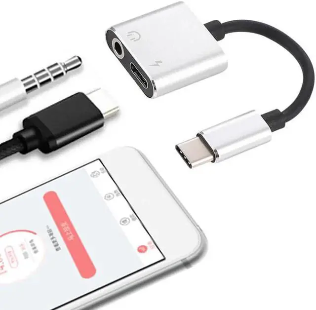 Alt view image 4 of 4 - 1Pcs 2 in 1 Type C Audio Cable Adapter to USB C 3.5 mm Jack Earphone Audio Cable Adapter Converter for Moto Audio Splitter Adapters