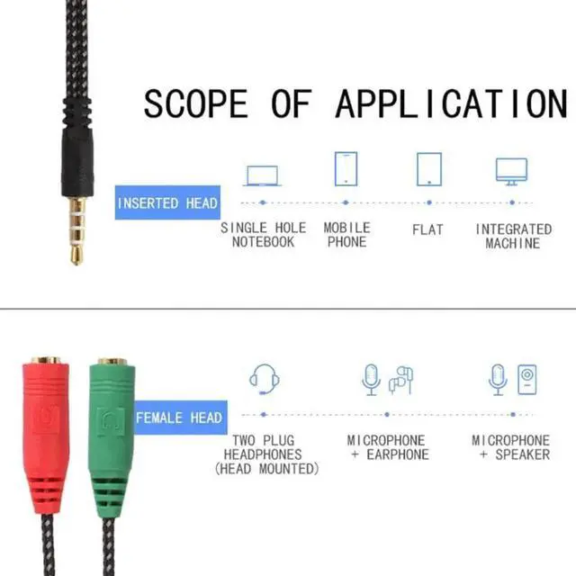 Alt view image 6 of 6 - 1Pcs Cable Adapter 2 In 1 Splitter 4 Pole 3.5mm Audio Earphone Headset to 2 Femal for PC Jack Headphone Mic Audio Cable 3 pole