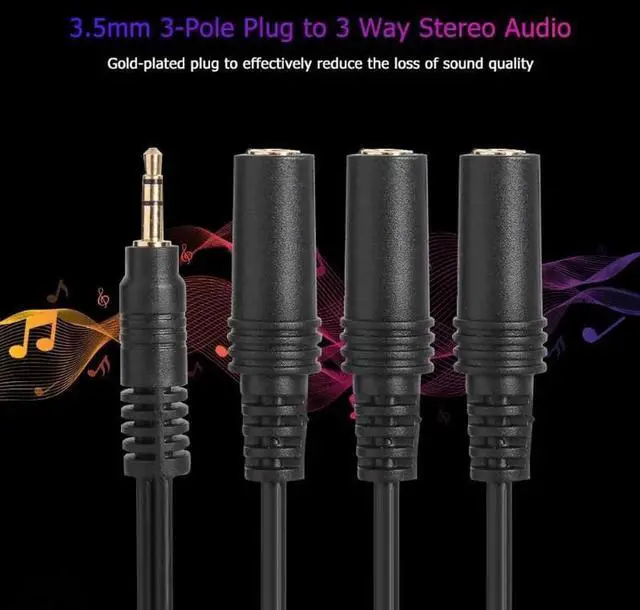 Alt view image 4 of 6 - 1Pcs 3.5mm 3 Pole Plug to 3 Way Stereo Audio Headphone Splitter Adapter Cable PVC Gold plated Plug AUX Audio Output Y Cable Lead