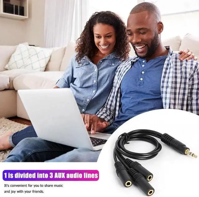 Alt view image 2 of 6 - 1Pcs 3.5mm 3 Pole Plug to 3 Way Stereo Audio Headphone Splitter Adapter Cable PVC Gold plated Plug AUX Audio Output Y Cable Lead