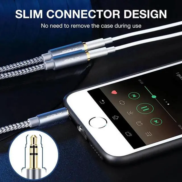 Alt view image 3 of 7 - 1Pcs Headphone Splitter Audio Cable 3.5mm Male to 2Female Audio Splitter Cord Nylon Braided Stereo Y Splitter for iPhone, Samsu